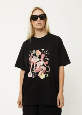 AFENDS Womens Josie Slay - Oversized Graphic T-Shirt - Black