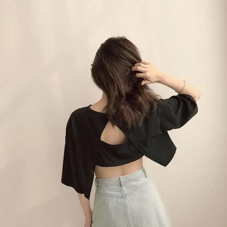 Cropped Tee With Back Cut-Out