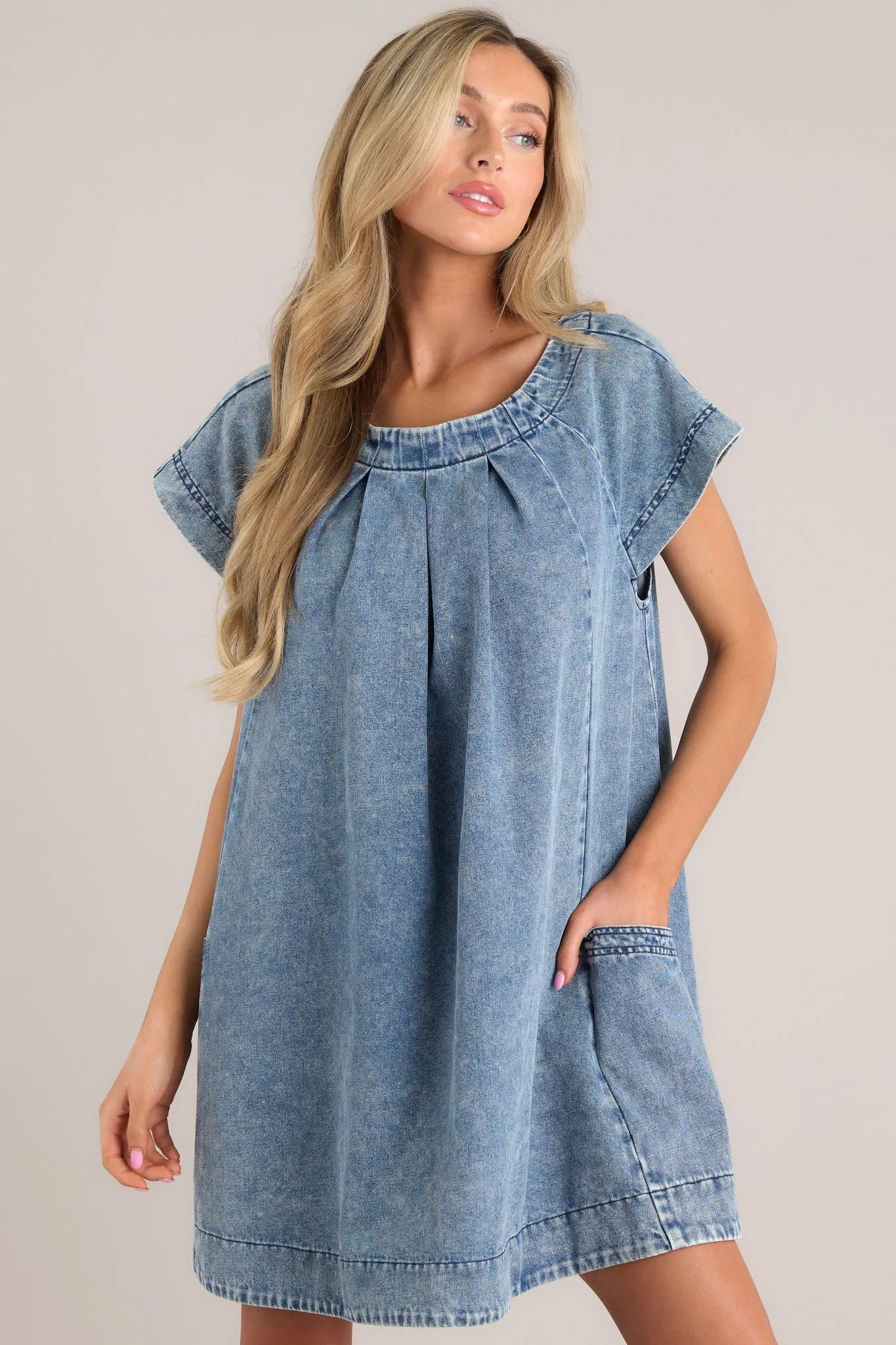 Dream of Daisies Denim Short Sleeve Mini Dress