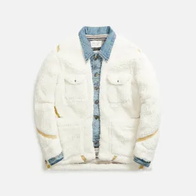 Greg Lauren Sherpa Trucker Front Work Jacket - Ivory