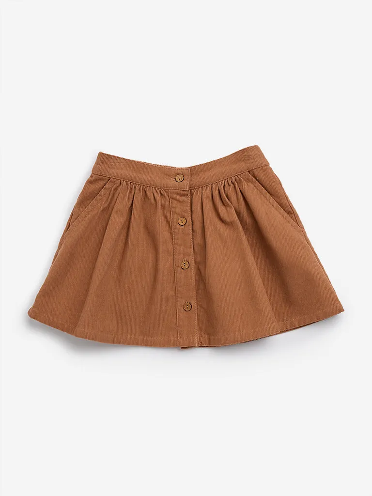 HOP Kids Brown Corduroy Flared Skirt