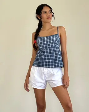 Jeju Top in Navy Tartan Poplin