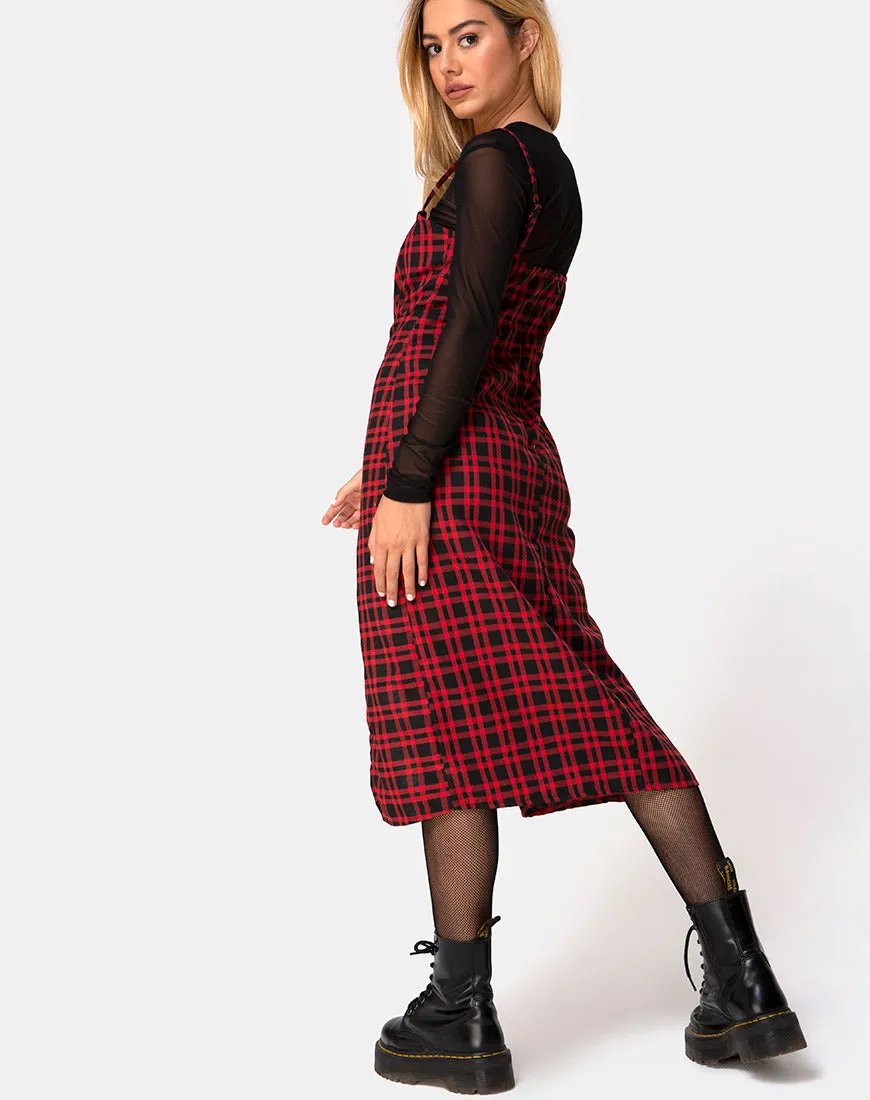 Kaoya Midi Dress in Check Red and Black