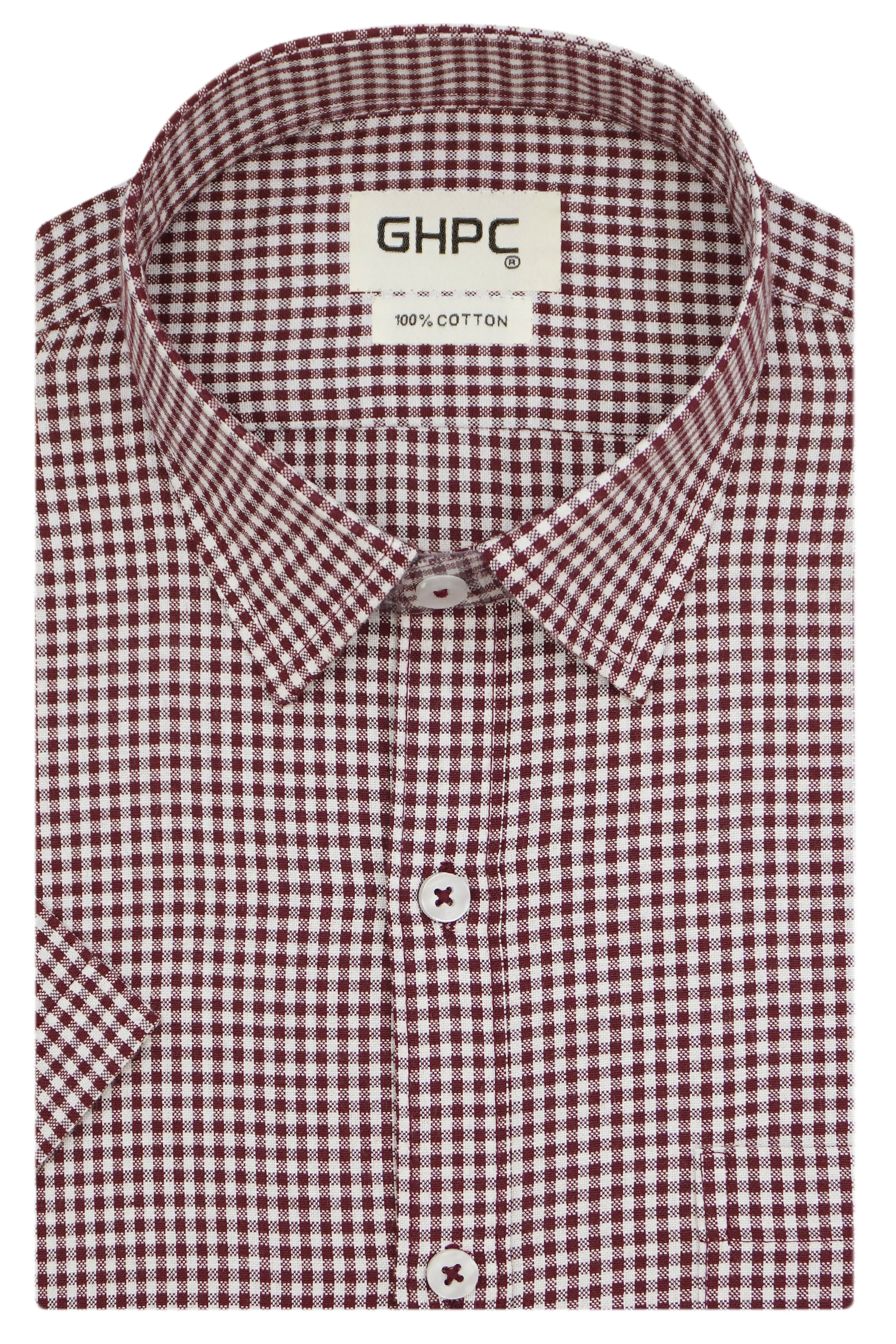 Men's 100% Cotton Checkered Half Sleeves Shirt (Wine)