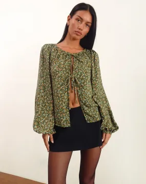 Modeta Tie Top in Grunge Floral Khaki