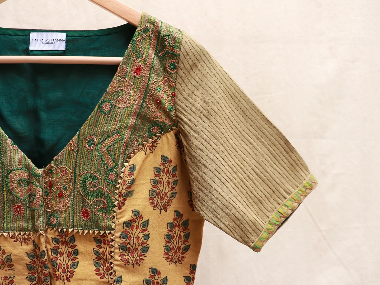 Mustard, Kalamkari, cotton and georgette, Hand Embroidery blouse