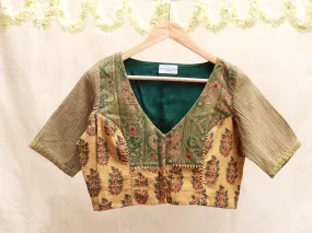 Mustard, Kalamkari, cotton and georgette, Hand Embroidery blouse