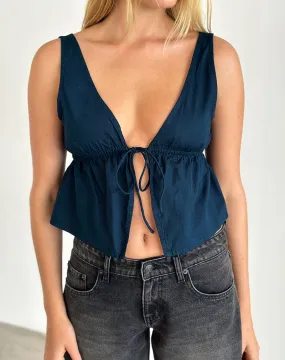 Rolia Tie Front Top in Navy