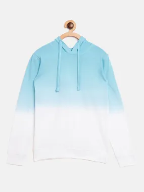 White/Sky Blue Kids Full Sleeves Ombre Dyeing Hooded T-Shirt