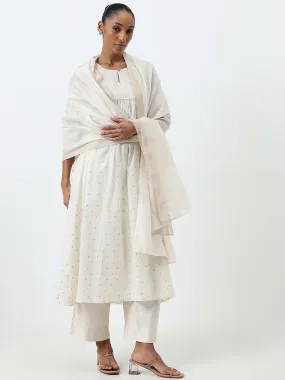 Zuba Off-White Embellished Fit and Flare Kurta with Inner